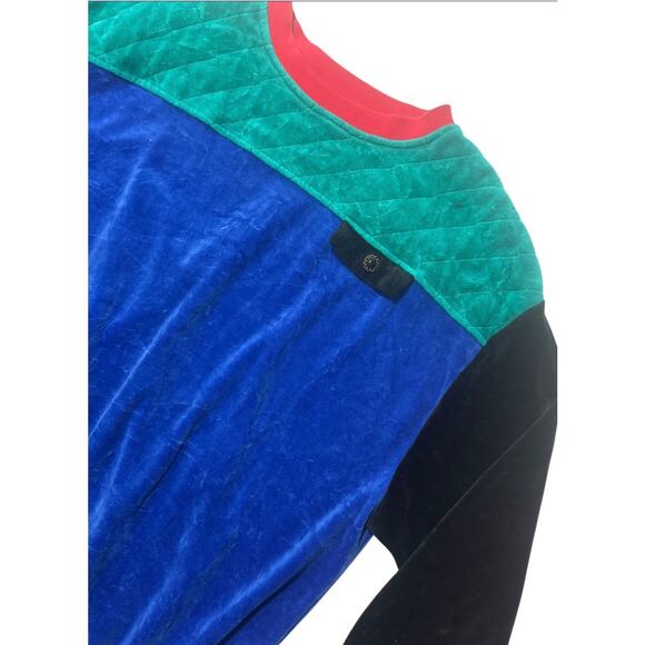 Vintage 80s Koret Colorblock Velour Sweatshirt Womens Large Eighties Costume - Picture 2 of 9